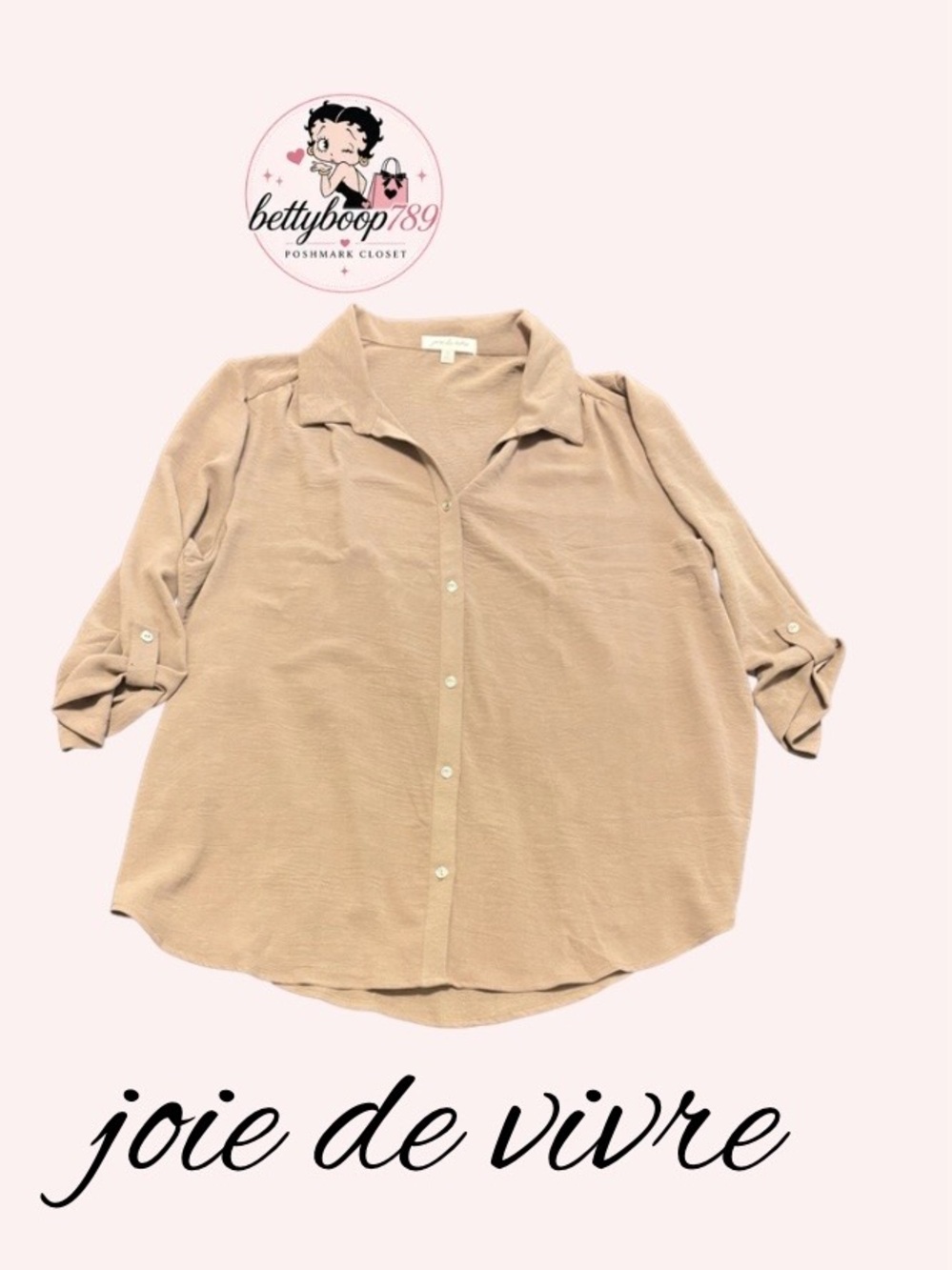 Light‎ Brown Button-Down Roll-Sleeve Women's Shirt